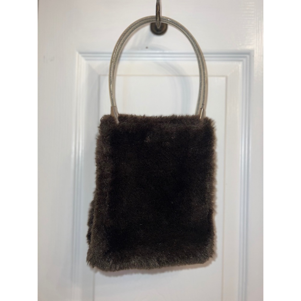 Marlo Brown Faux Fur Mini Bag Silver‎ Wire Handle Handbag